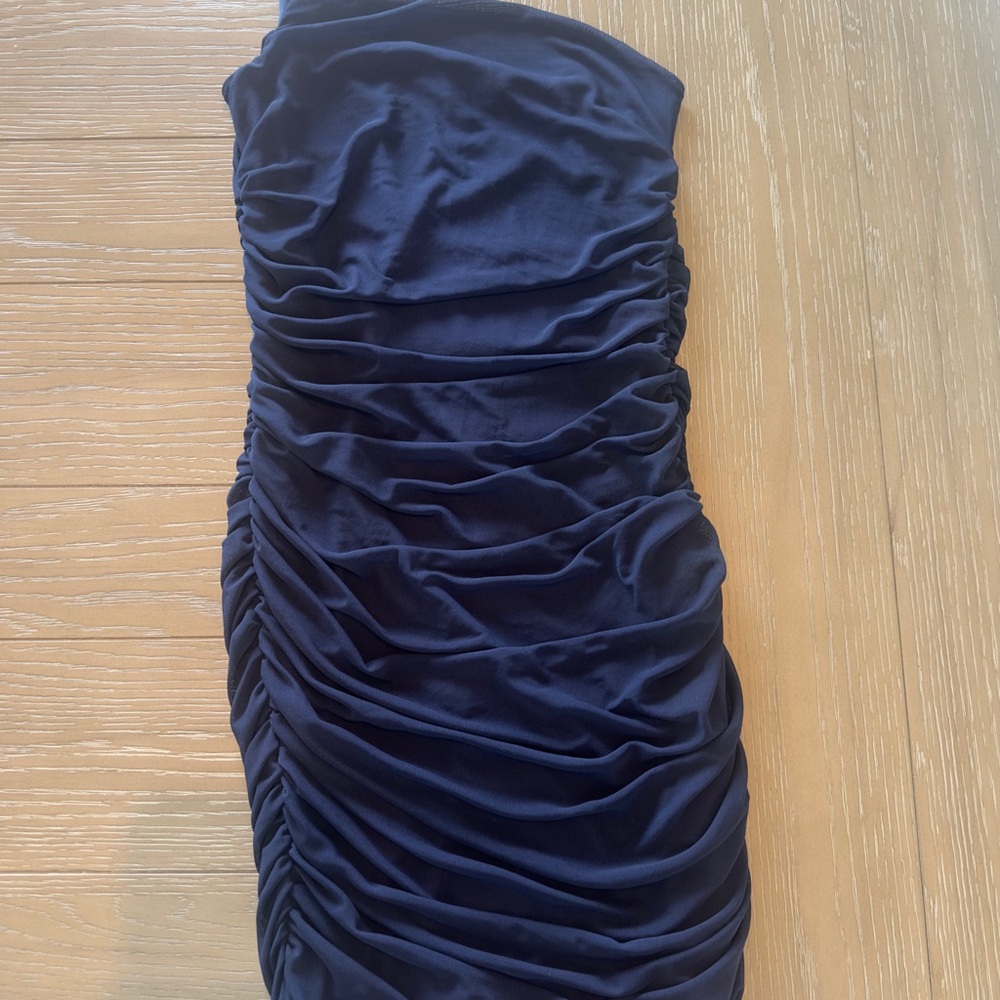Elegant Navy Blue Ruched Dress